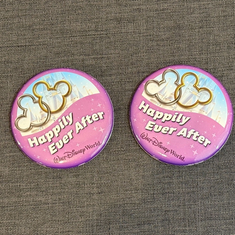 Set of 2 Walt Disney World Park Authentic Happily Ever After Buttons